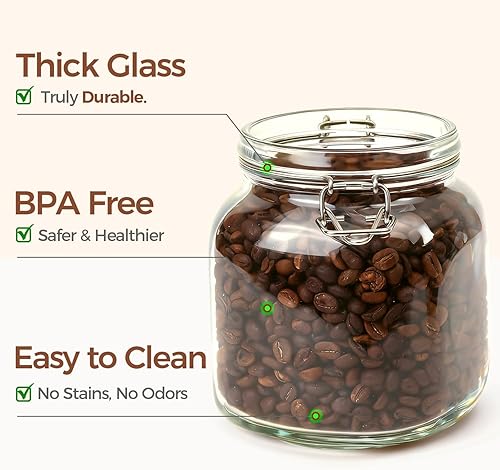 Miniatura 5 de ComSaf Airtight Glass Canister Set of 3 with Lids 34oz Food Storage Jar Square - Storage Container with Clear Preserving Seal Wire Clip Fastening