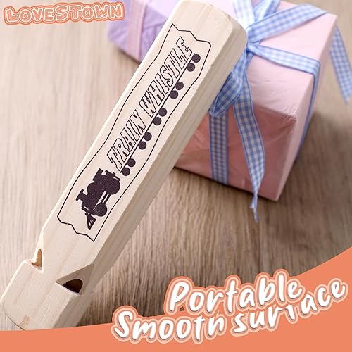 Miniatura 4 de LovesTown 2 silbatos de tren de madera para niños, silbato de tren de 4 tonos de 7.3 pulgadas, silbatos de madera de juguete para niños, fiesta de