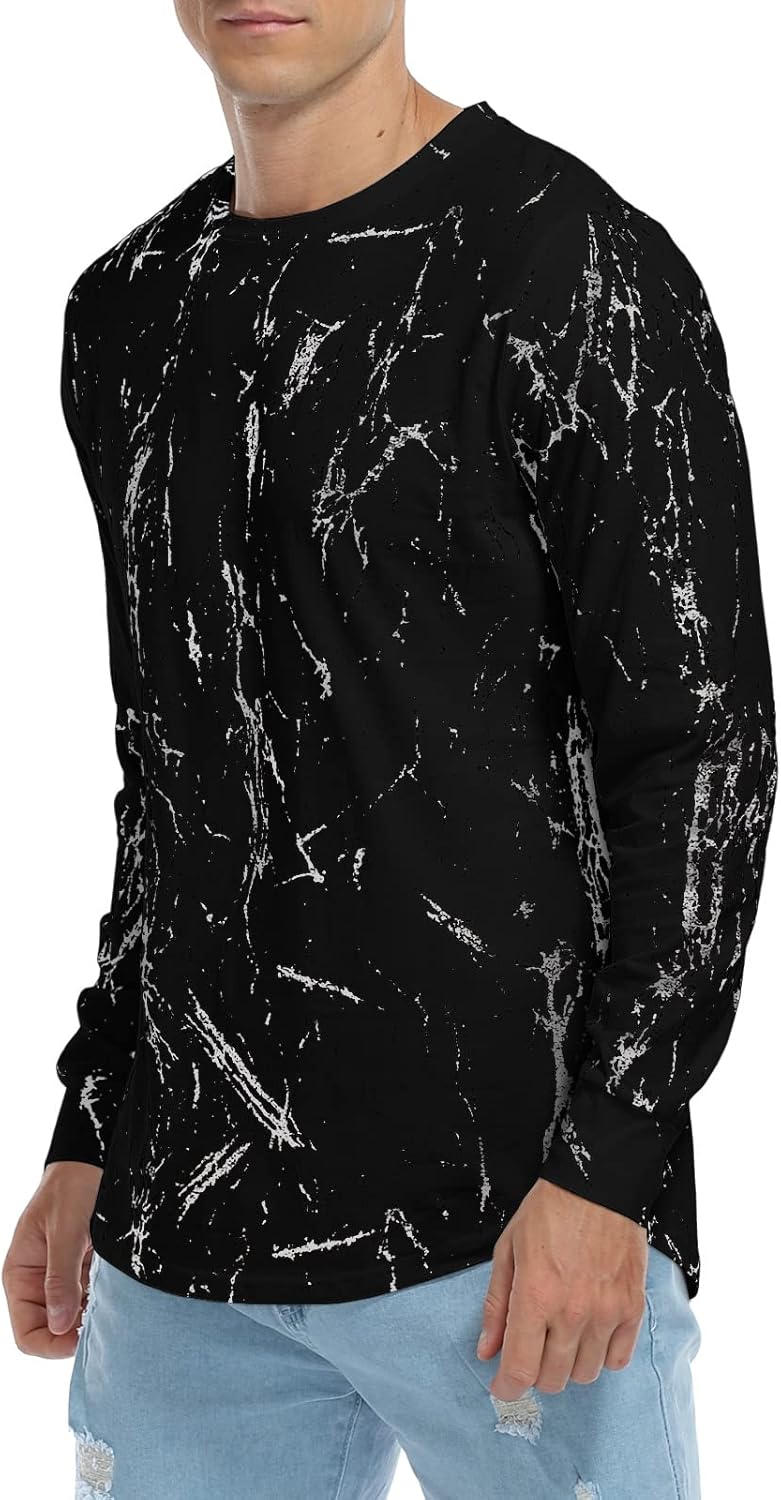 KESIHAN Men's Hip Hop Wave Round Hem T-Shirt Round Neck Cotton Casual Fashion Top - Image 2