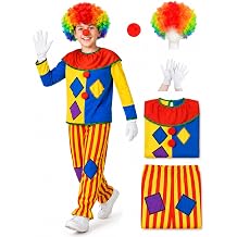 Circus Clown Costume Kids 5Pcs Rainbow Wig Funny Halloween Costume Cosplay