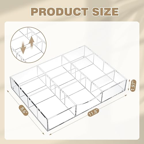 Miniatura 2 de Organizador de cajones de acrílico, bandejas organizadoras de cajones de escritorio transparentes con compartimentos ajustables, accesorios de