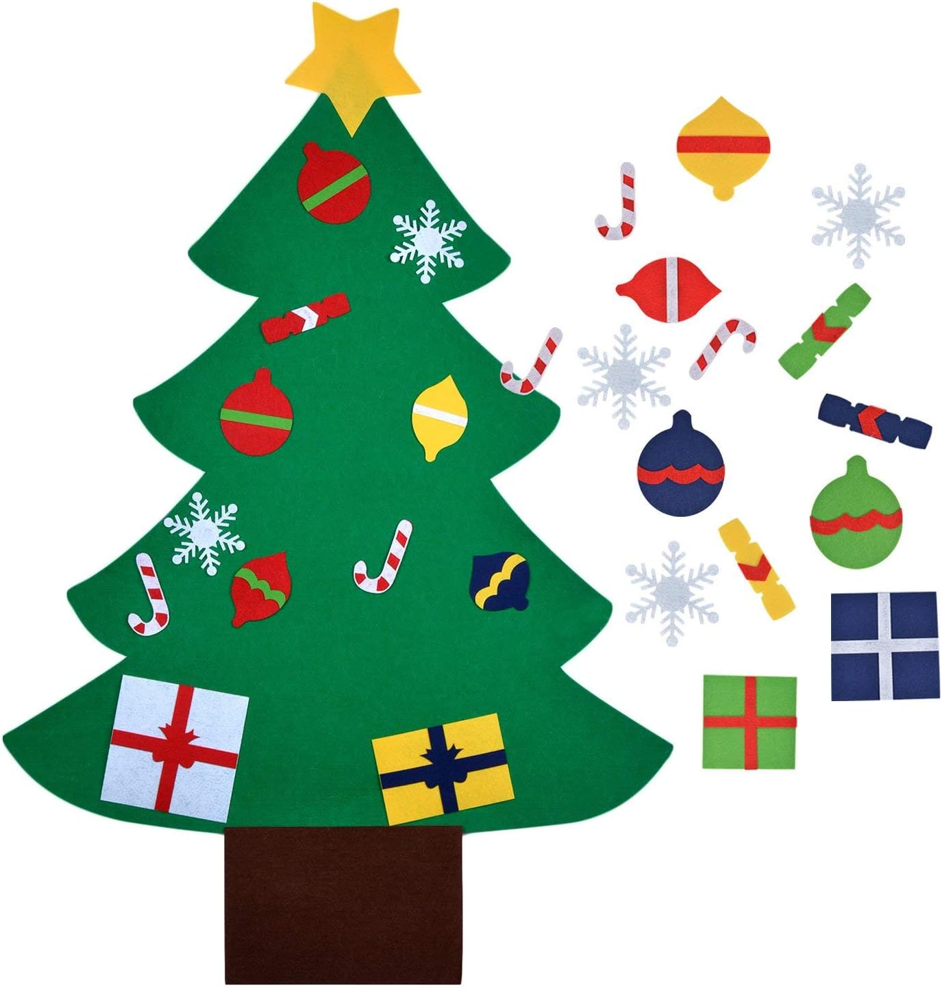 FunPa Felt Christmas Tree, 3.2ft DIY Christmas Tree with 28 Pcs Ornaments Wall Decor with Hanging Rope for Kids Xmas Gifts Home Door Decoration