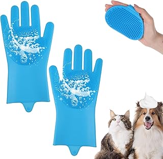 YUXIANLB 2Teiliges Haustierpflegeset Hundewaschhandschuhe mit 5 Finger Design Silikon Noppen für Baden Bürsten Massieren von Hunden Katzen Entfernt Haare Schmutz Schmerzlose Fellpflege für Zuhause product image