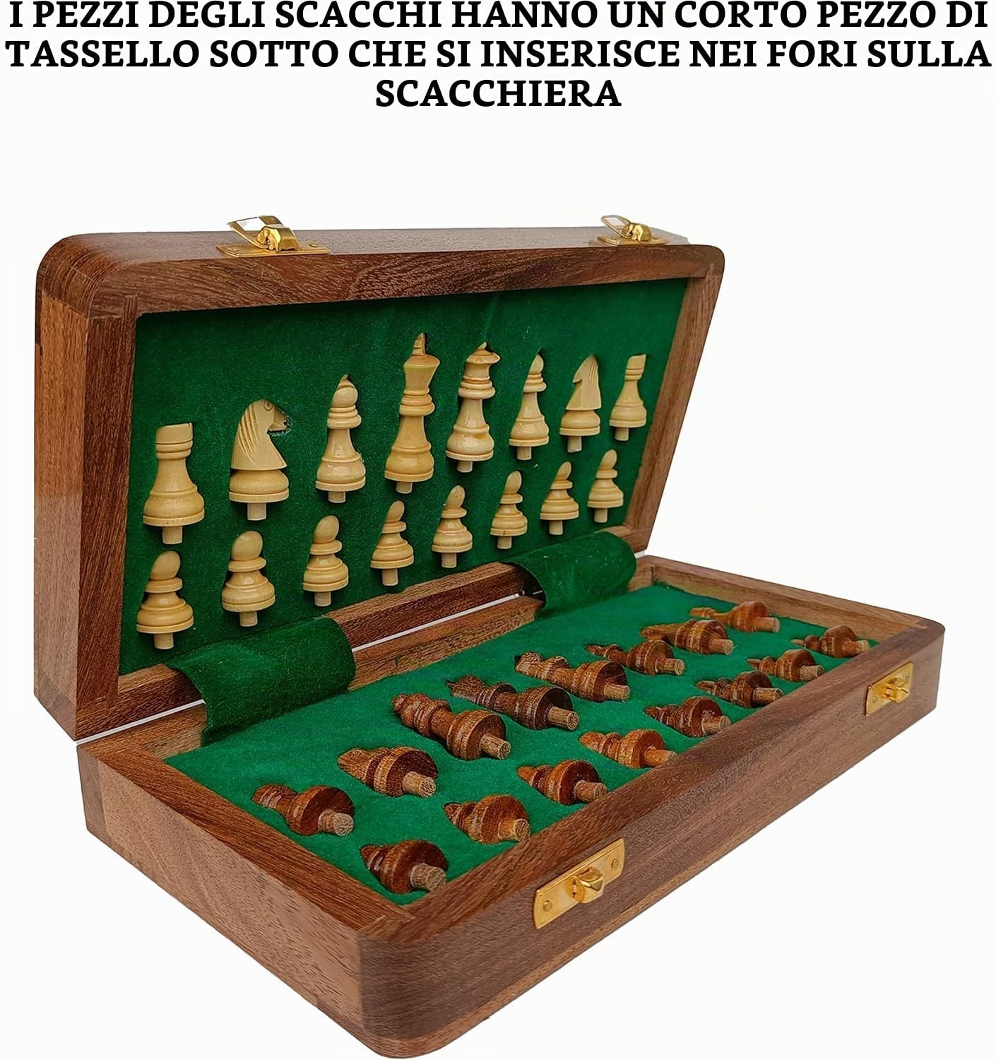 Scacchiera in palissandro, per non vedenti e ipovedenti, scacchiera da viaggio in legno pieghevole da 25,5 cm, con pezzi forati, gioco di scacchi accessibile al tatto per adulti con problemi di vista