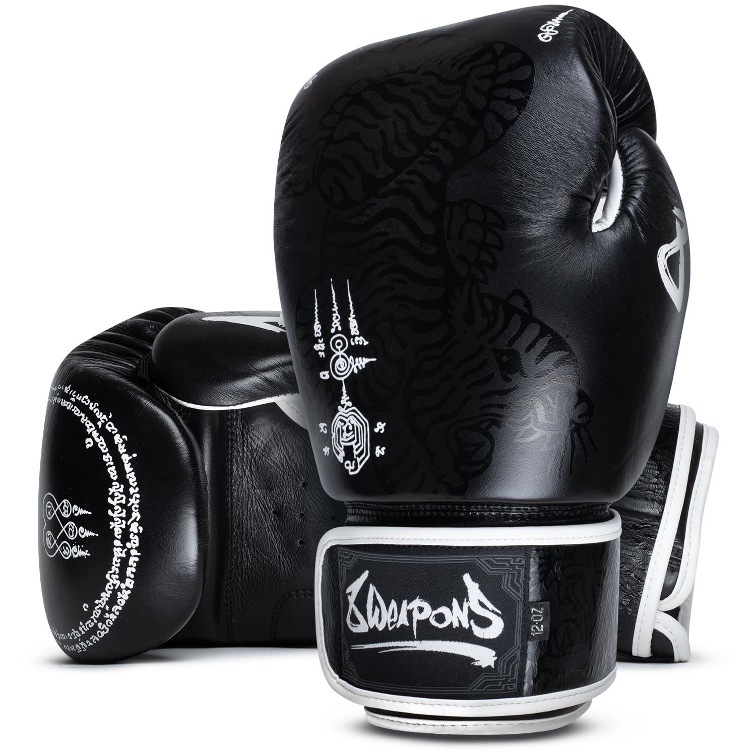 Weapons - 8 guanti da boxe Sak Yant Big Tiger, nero opaco