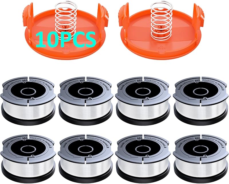 YWTESCH 10 Pack AF-100 Replacement Spool Line for Black+Decker - 0.065" Weed Eater String Trimmer Line Spool, 30ft Autofeed Weed Wacker Spool Refill for Black+Decker(8 Spool,2 Cap,2 Spring)