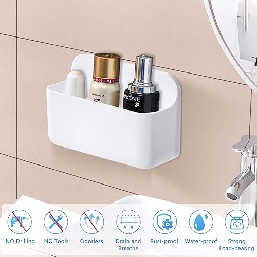 Miniatura 2 de ANRUI Estante de ducha de plástico montado en la pared, organizador de puerta de gabinete sin taladro, estantes de ducha autoadhesivos para baño,