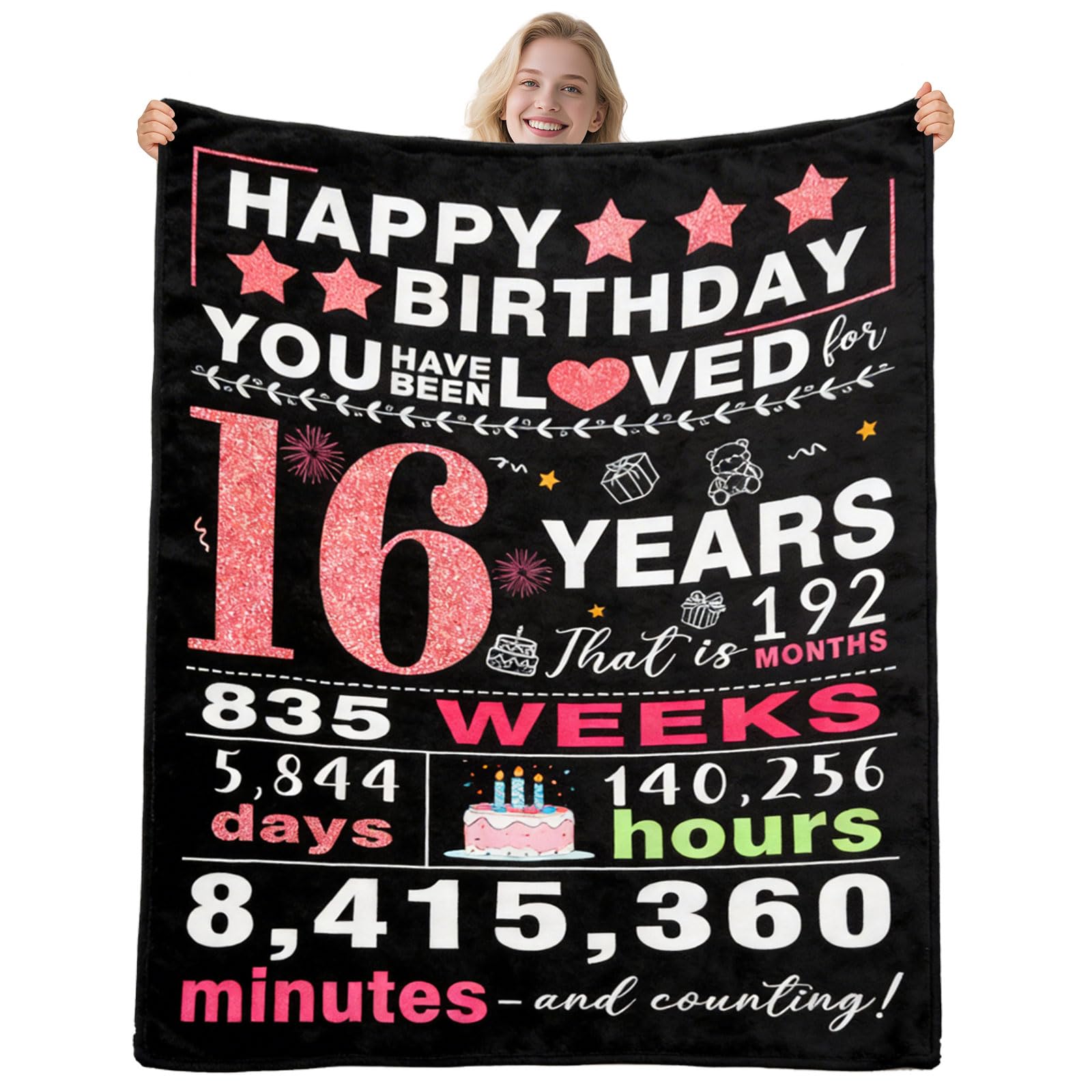 twirush 16th Birthday Gifts for Girls, 50" x 60" Gift for 16 Year Old Girl, Time Counting Birthday Blanket for 2010, Gifts for Girl, Sister, Daughter, Granddaughter, Niece on Birthday