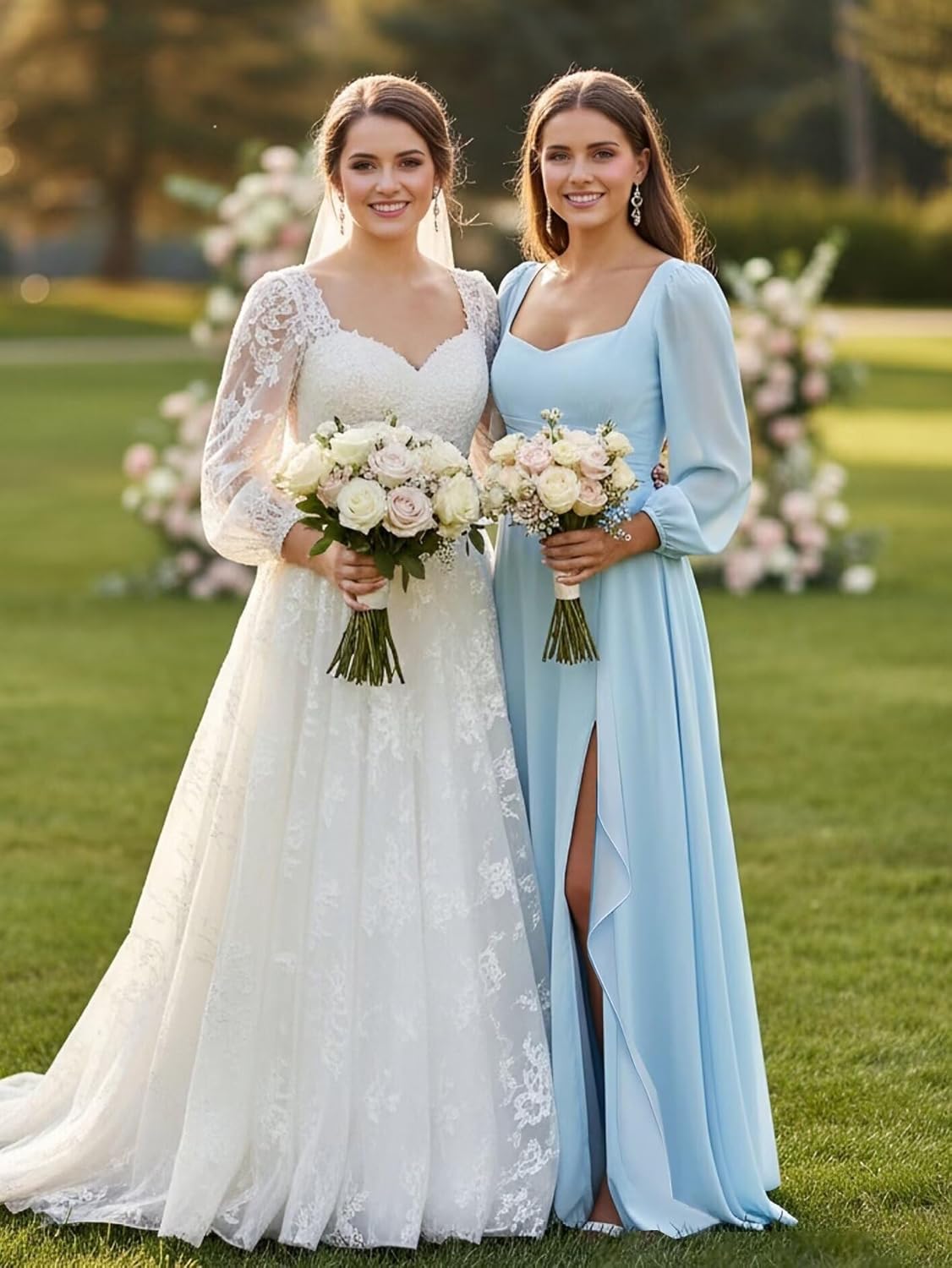 Women's Long Sleeves Bridesmaid Dresses 2026 Ruffles Chiffon A-Line Formal Evening Gown with Slit - Image 4