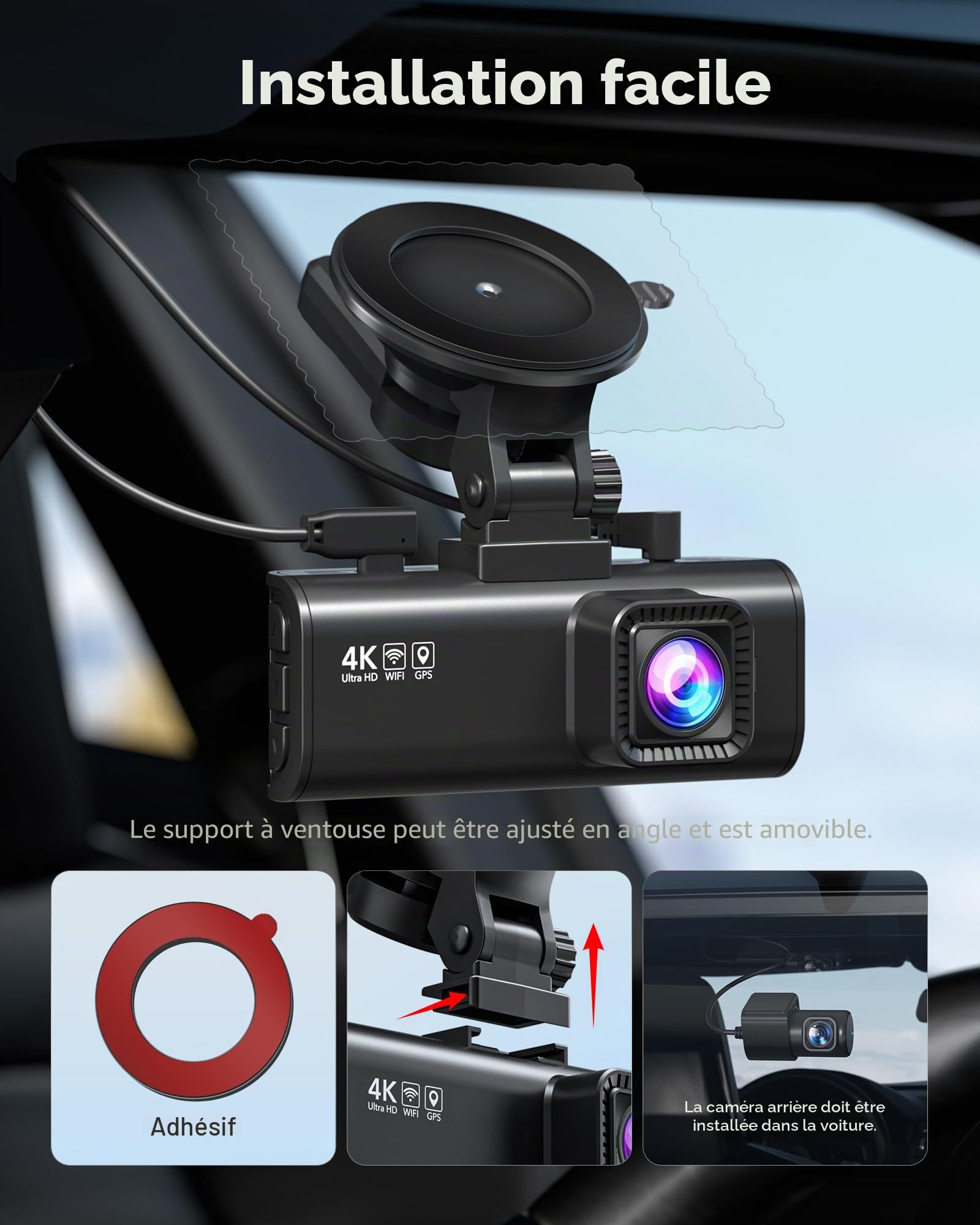 REDTIGER 4K Dashcam Voiture et USB-C to USB-C Power Cord,STARVIS 2,Écran IPS 3,18 Pouces,Carte 128 Go Incluse, WiFi 5,8 GHz,GPS,Vision Nocturne,Grand Angle 170° WDR,Moniteur de Stationnement