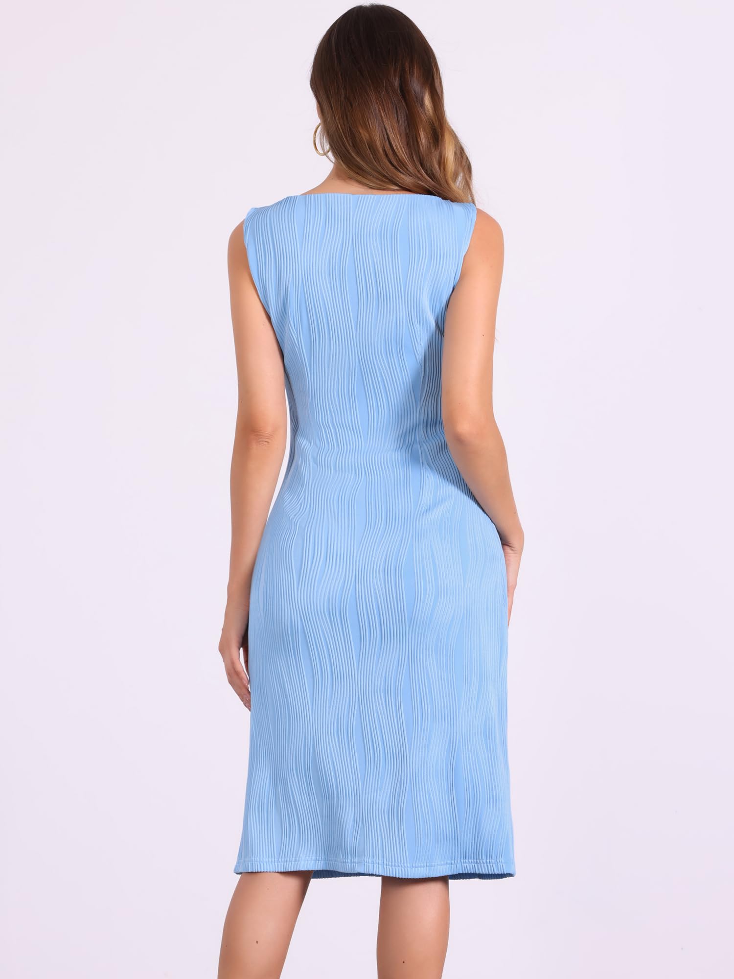Allegra K Vestido sin mangas para mujer, cuello barco, texturizado, elegante, vestido de oficina