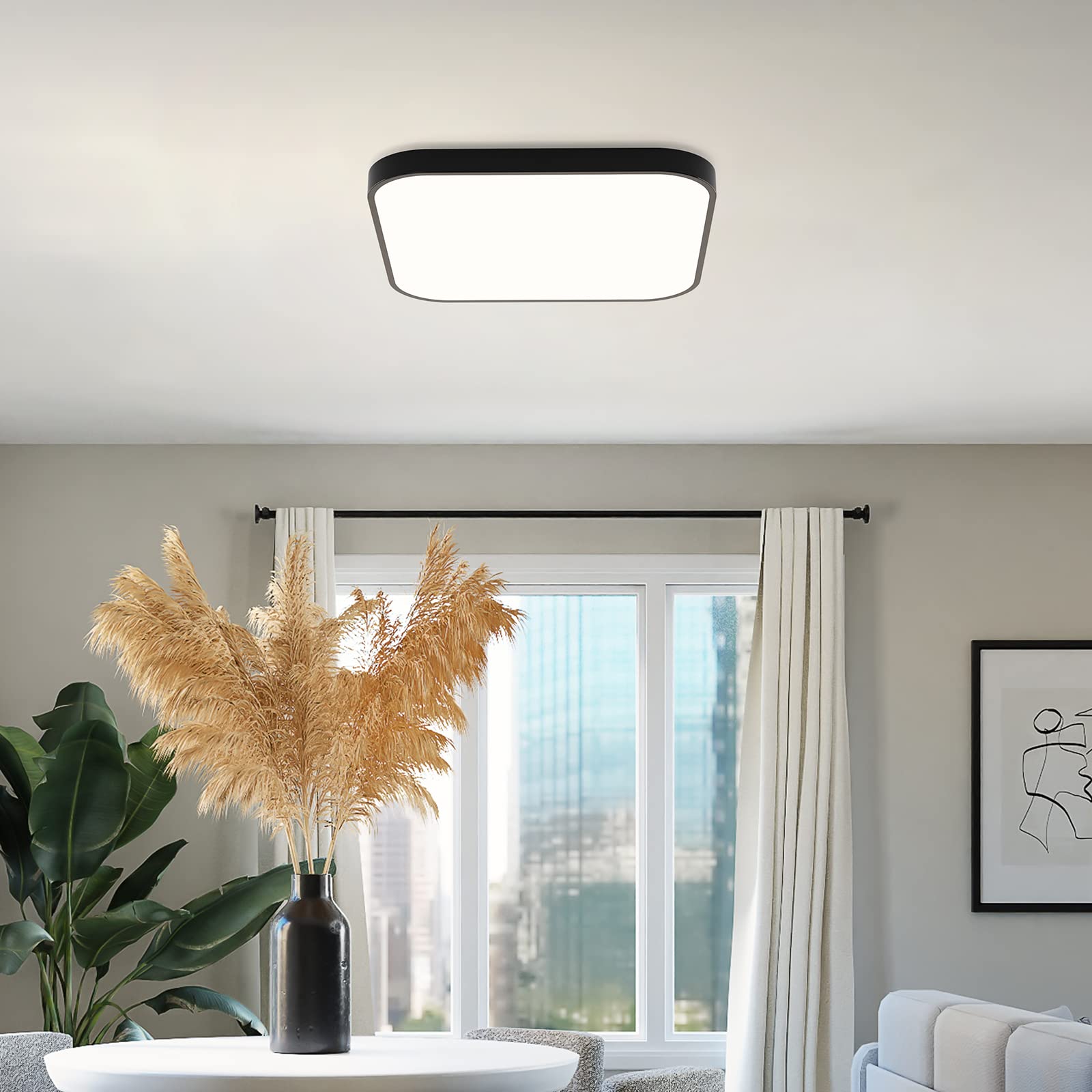 ZMH Lámpara de Techo LED Regulable Luz de Techo - 15W Lámpara de Baño Negro Plano 27cm Plafón de Baño Cuadrado con Mando a Distancia Lámpara de Dormitorio IP44 Impermeable para Dormitorio Cocina