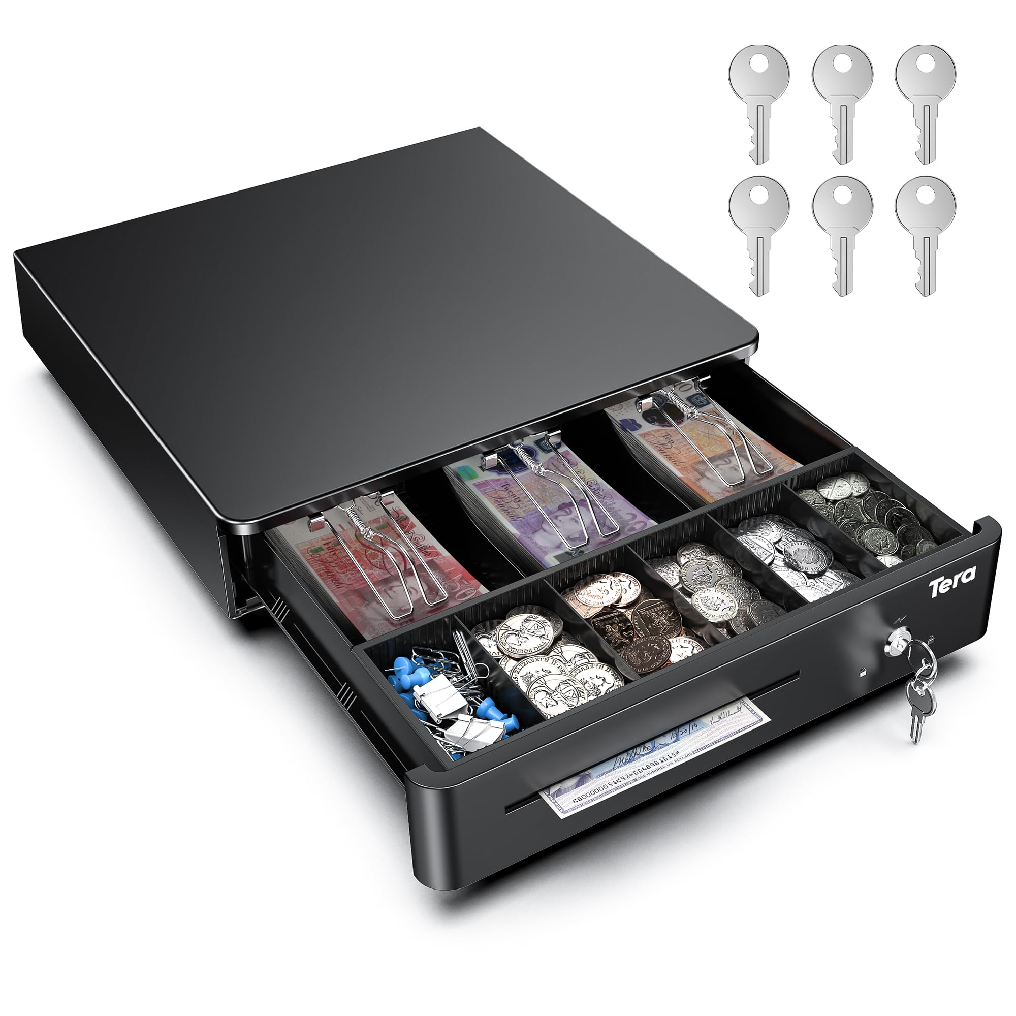 Tera 13"" Cash Register Drawer Box with 6 keys 3 Bill 6 Coin Cash Tray 35.6 x ...