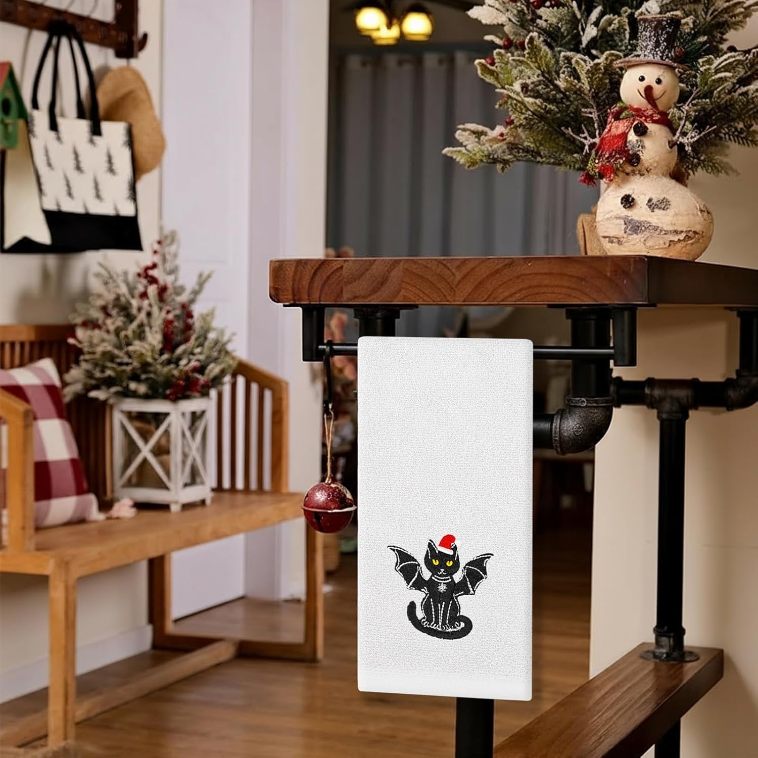 Gothic Christmas Bathroom Decor Hand Towels 13x29 Inch 100% Cotton Cat Dish Towels Halloween Spooky Drying Kitchen Towels Home Decorations Set of 2 - Image 5