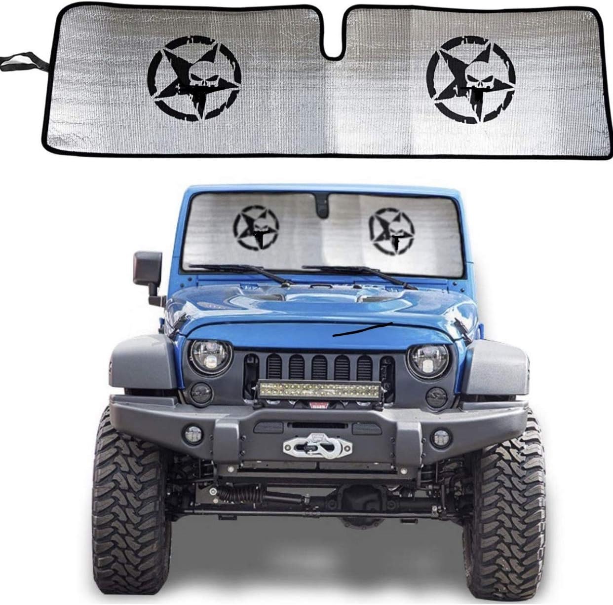 Aeitc Carps Windshield Sunshade for 2007-2018 Jeep Wrangler Sun Shade Heat Shield Sun Visor Mat for Jeep Wrangler Rubicon Sahara JK, JKU, 2 Door & 4 Door