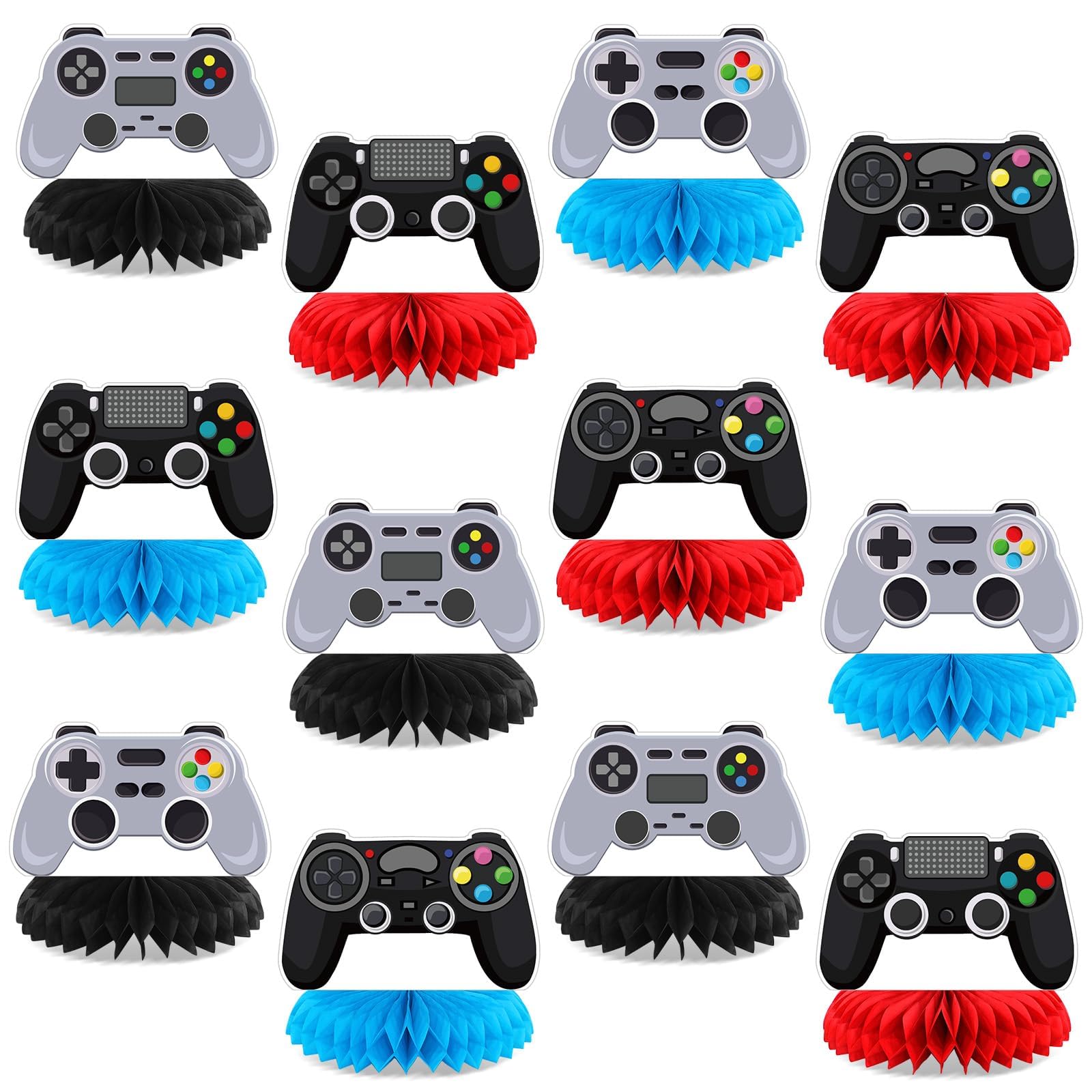 12 Pcs Video Game Honeycomb Centerpieces Gaming Birthday Party Decorations, Game On Controllers Table Centerpiece Decor for Kids Boy Girl Gamer