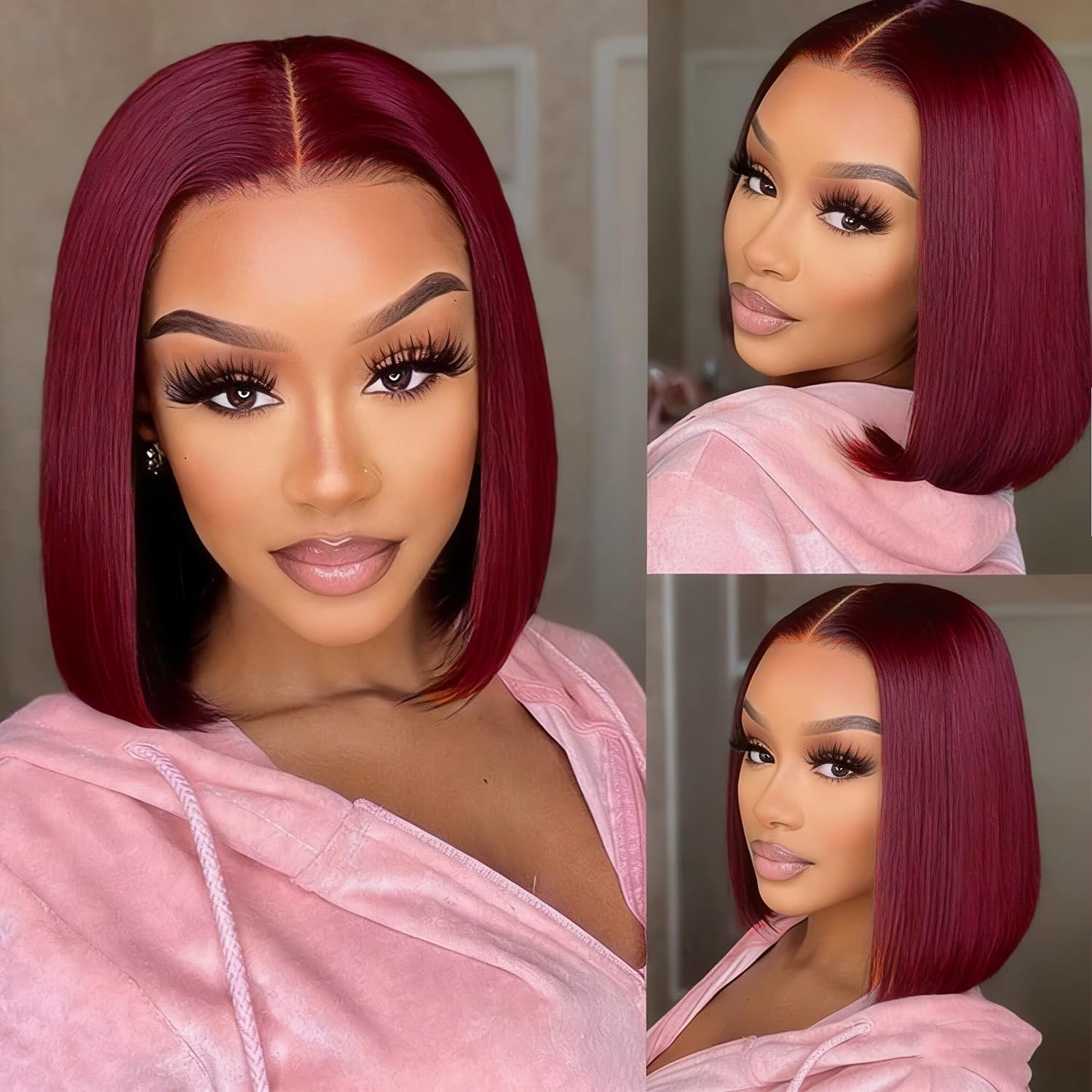 Superfect Burgundy Bob Wig Human Hair 99J 13x4 Lace Front Wigs Human Hair Pre Plucked 14 Inch Glueless Hd Lace Frontal Wigs for Women Wine Red Color (14 Inch, Burgundy 99J)
