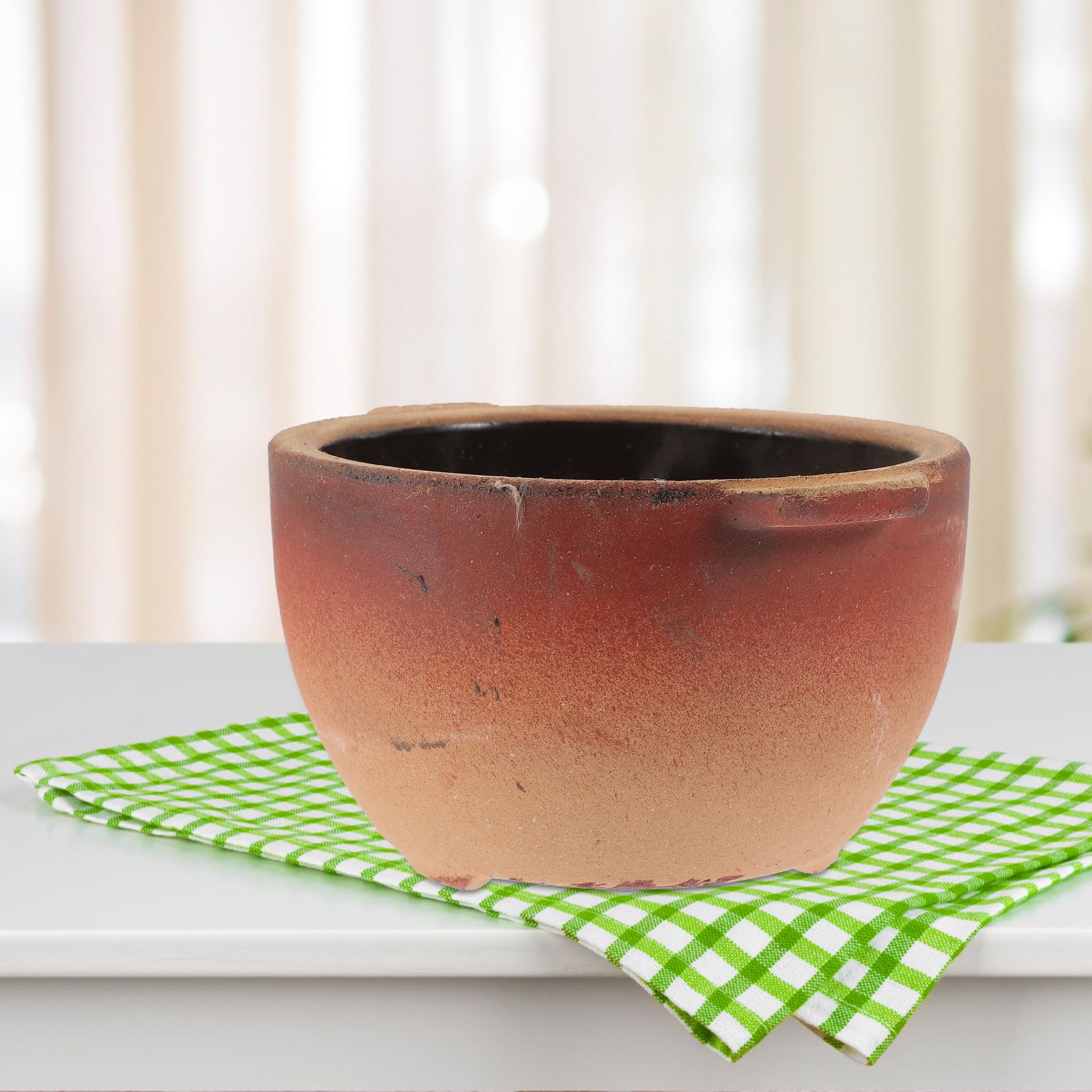 ibasenice Cazuela Resistente al Calor Olla de Barro para Cocinar 700ml Arcilla de Cerámica Doble Asa Fácil de Limpiar para Fideos de Arroz y Bibimbap, Uso Doméstico y Comercial