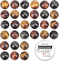 Vista 21 de 100 piezas de cuentas de cristal natural, piedras preciosas redondas sueltas de curación de energía con cordón elástico de cristal para hacer joyas