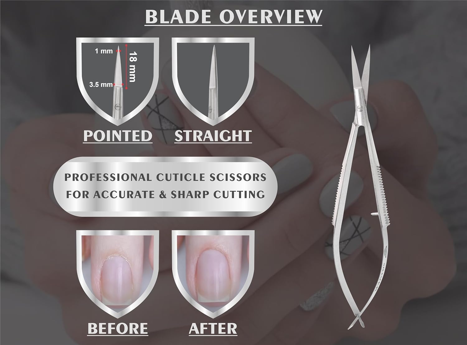 SILER Cuticle Nail Scissors Extra Fine Straight Eyebrow Scissors, Spring