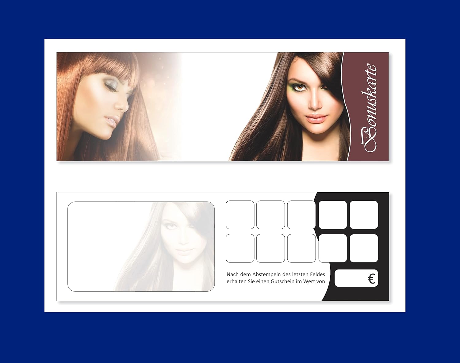 Premium Bonus Kit Pack of 50 Bonus Cards with 10 Stamp Fields Salon Bonus Loyalty Hairdresser Coiffeur Loyalty Cards Pack of 50 Suitable for Spa Massage Beauty etc.