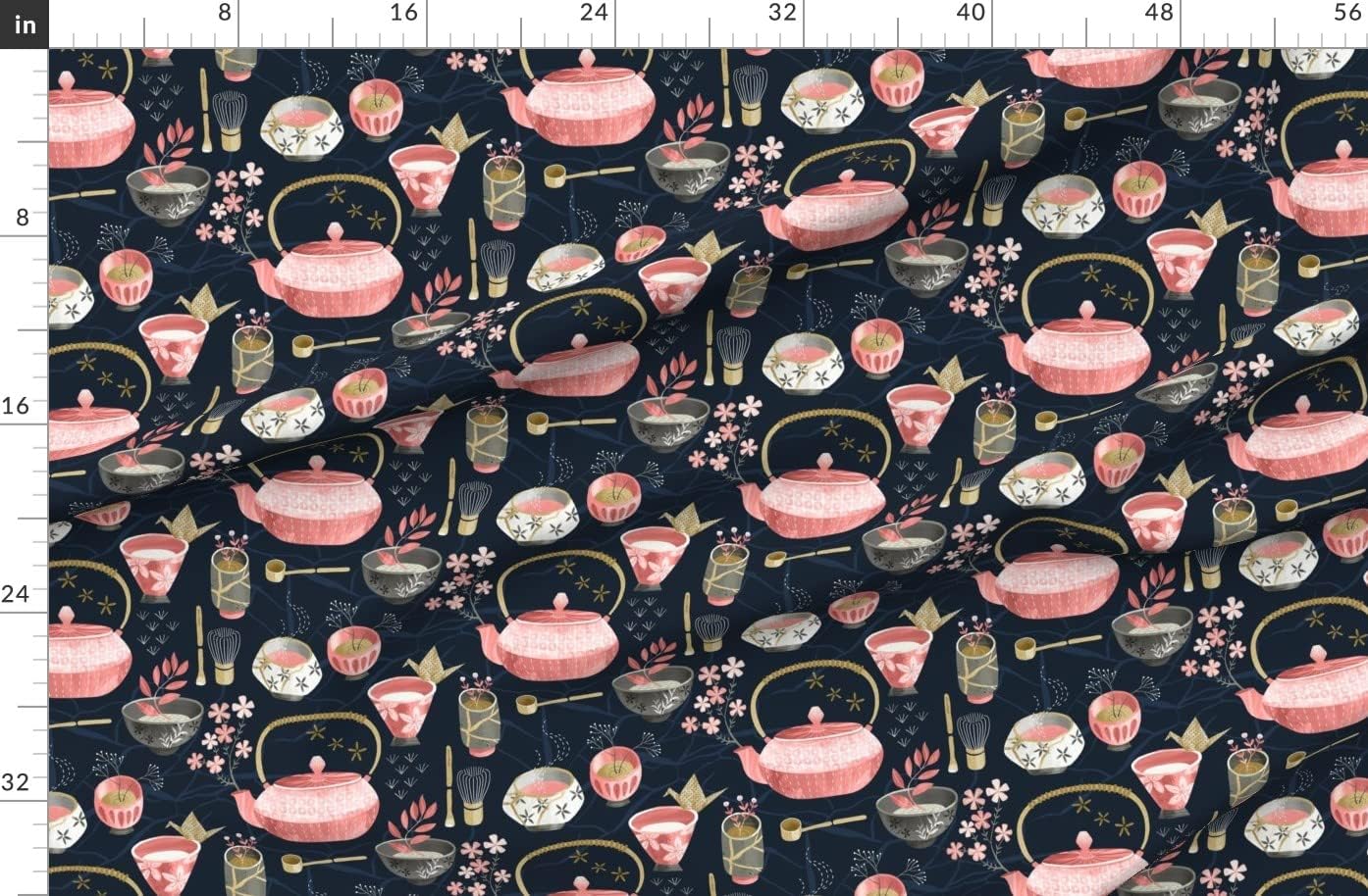 Spoonflower Fabric - Japan Japanese Tea Cup Kitchen Dream Origami Teapot Kettle Chawan Printed on Organic Cotton Sateen Fabric by The Yard - Sewing Quilting Apparel Home Decor