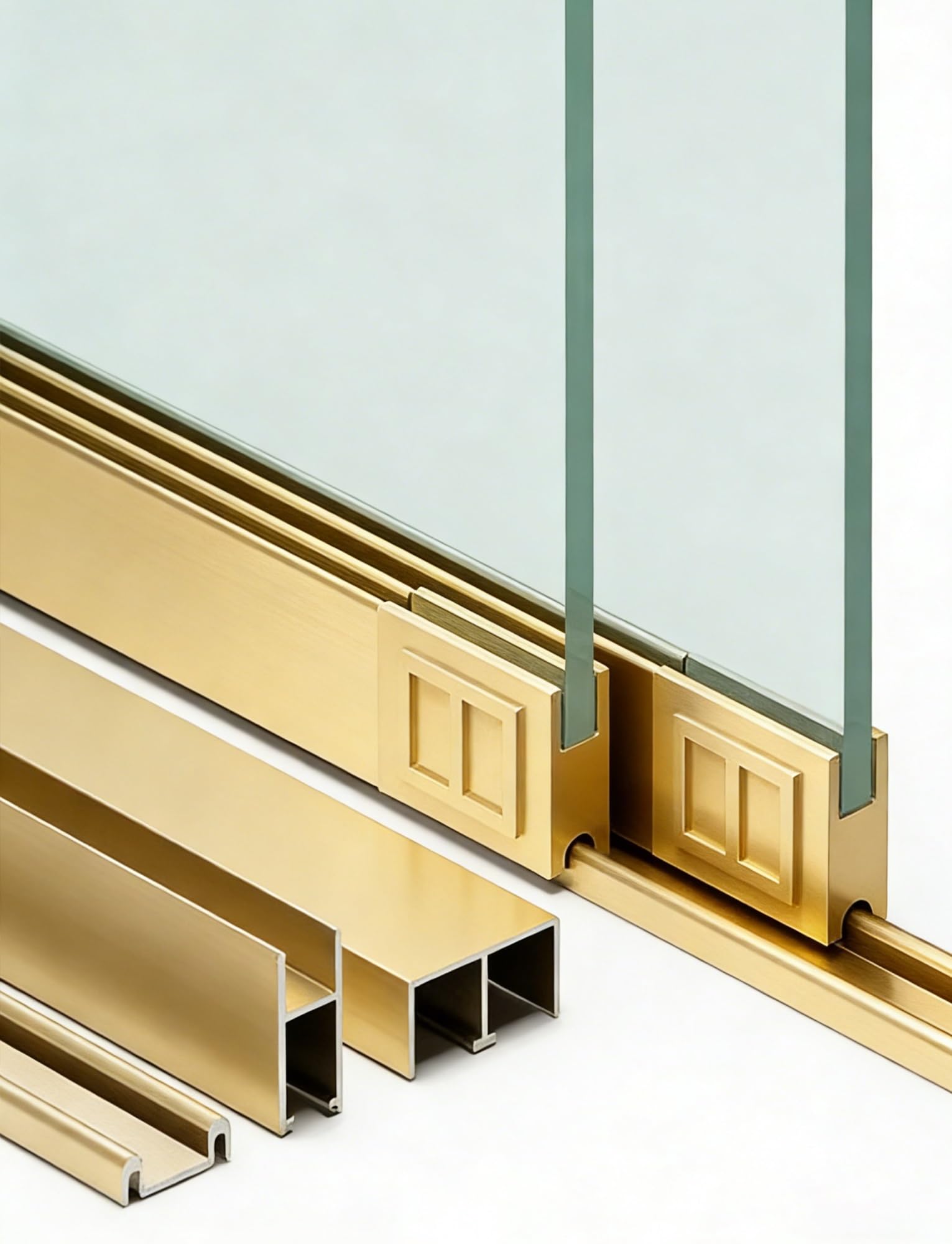 Glass Sliding Door Track Kit,Aluminium,Double Chute Rail with Sliding Door Roller for Cabinet,No-Drilling Glass/Plastic Floor Rails(Champagne,300cm,0.8cm)