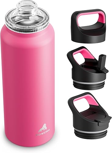 Miniatura 11 de Botella de agua aislada de 40 onzas para pesca: 3 tapas, a prueba de fugas, mantiene el hielo 24H y caliente 12H, de doble pared, gran botella de