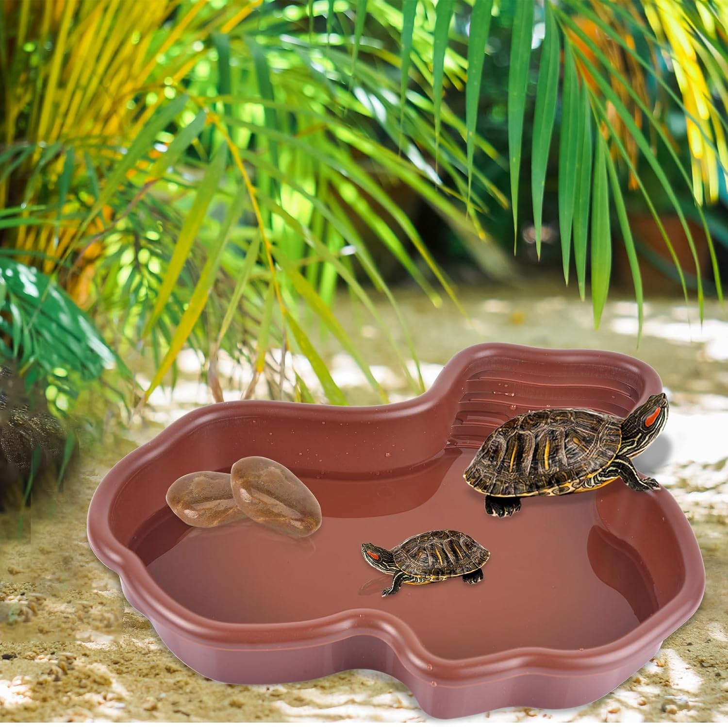 MEISO Bassin pour Tortue, Baignoire pour Reptiles, Bassin Tortue Terrestre en Plastique avec Rampe Antidérapante, Piscine pour Tortues, Bol d'eau pour Reptile, Gamelle Reptiles avec Drainage