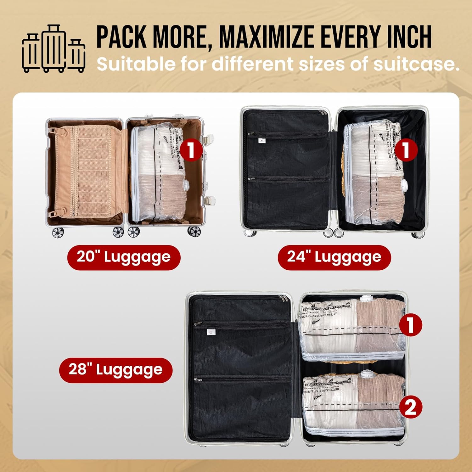 TAILI 8 Pack Cube Vacuum Storage Bags, Medium Size (25x19x11 inch), Vacuum Seal Bags for Clothing, Travel Compression Packing for Clothes, Blankets, Baby Clothes, Travel Accessories - Image 3