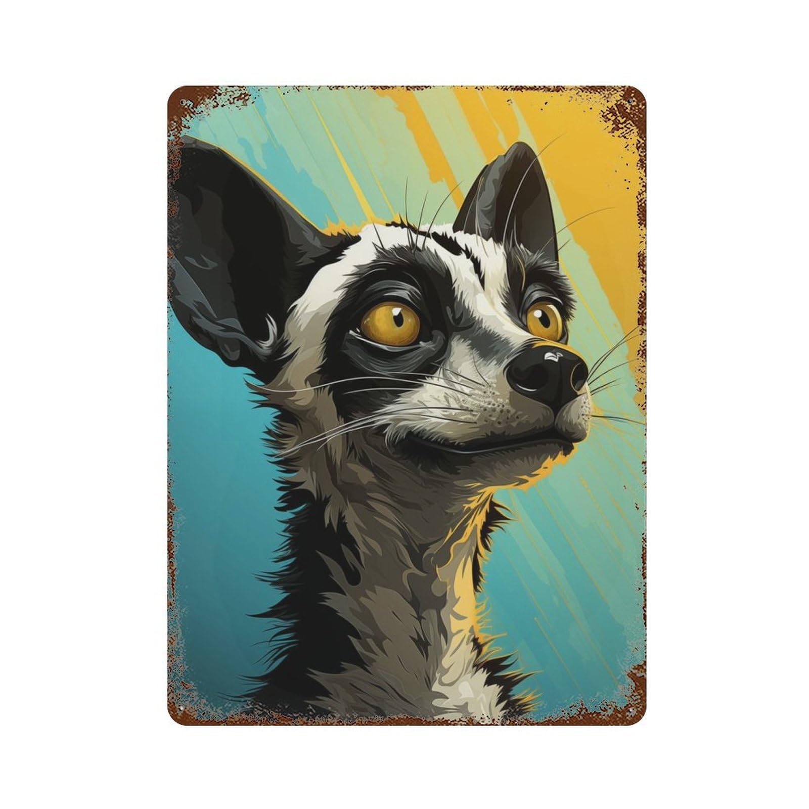 PopArt Lemur Rust Effect Tin Sign 15.7"x11.8", Ideal for Cafe, Home Bar And Lounge Decor
