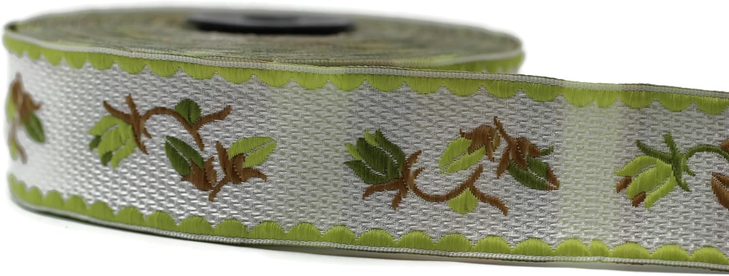 11 Yard Spool 1.37 inches Wide Green&White Floral Jacquard Ribbons Jacquard Trim Decorative Craft Ribbon Sewing Trim Embroidered Ribbon