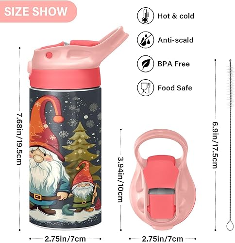 Miniatura 3 de Botella de agua de gnomo de Navidad para niños, botellas térmicas de metal reutilizables con aislamiento de acero inoxidable, tapa de popote a