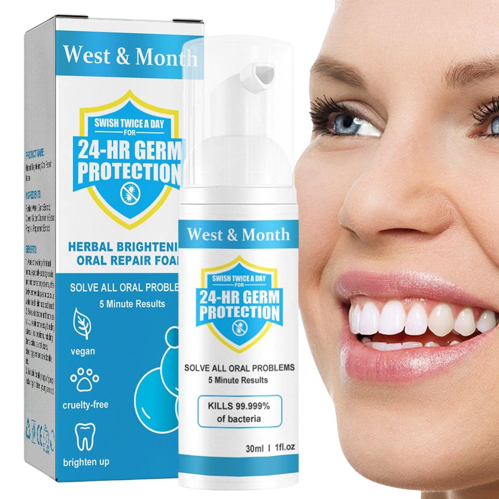 Foaming Toothpaste | Natural Teeth White Mousse 30ml | Scaling Yellow Stains Toothstains Remover, Extra Freshing, White