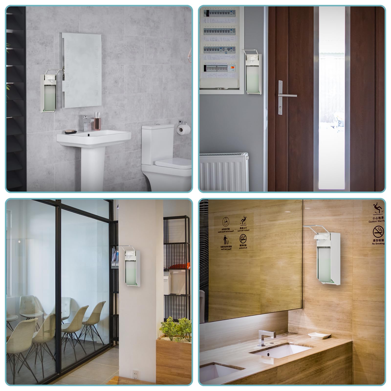 Eurospender 1000ML 2er Set, Seifenspender Mit Wandbefestigung Und Ellbogendruck Für Desinfektionsmittel Und Handseifen, Weiß Soap Dispenser, Aluminium