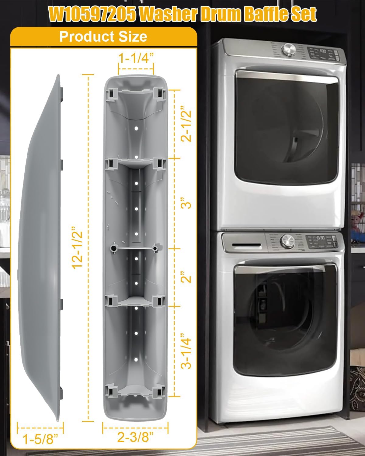 W10597205 WPW10597205 Washing Machine Drum Baffle Set Compatible With Whirlpool Maytag WFW61HEBW1 MHW3100DW0 WFW72HEDW0, Washer Tub Baffle Replace 4448731 AP6023311 PS11756653 EAP11756653, 3 Pack