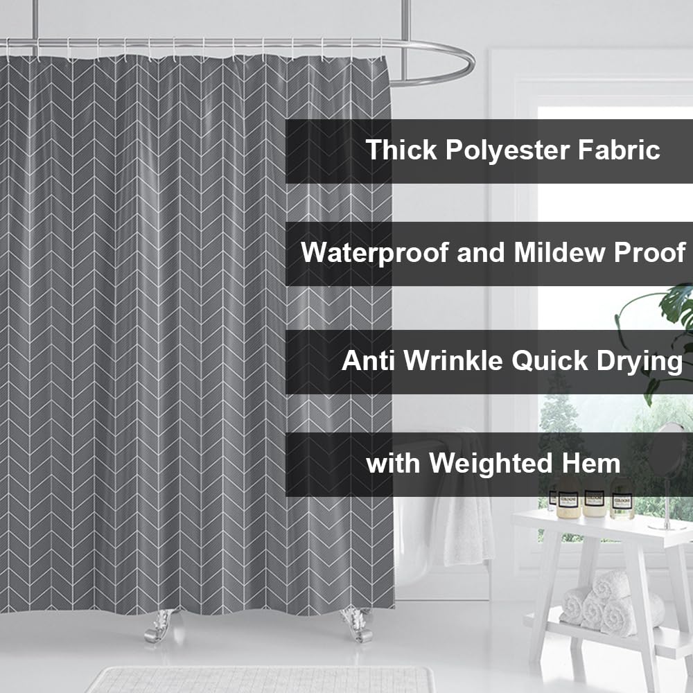 Lkw Ogechi 220x200 CM Polyester Shower Curtains Arrowhead, Grey Quick-Drying Bathroom Curtain - Image 4