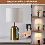 GyroVu Touch Control Table Lamps Set of 2, Bedside for Bedrooms 2 Modern Living Room 3 Way Dimmable Gold Lamp End with USB Charging Ports, Bulbs Included