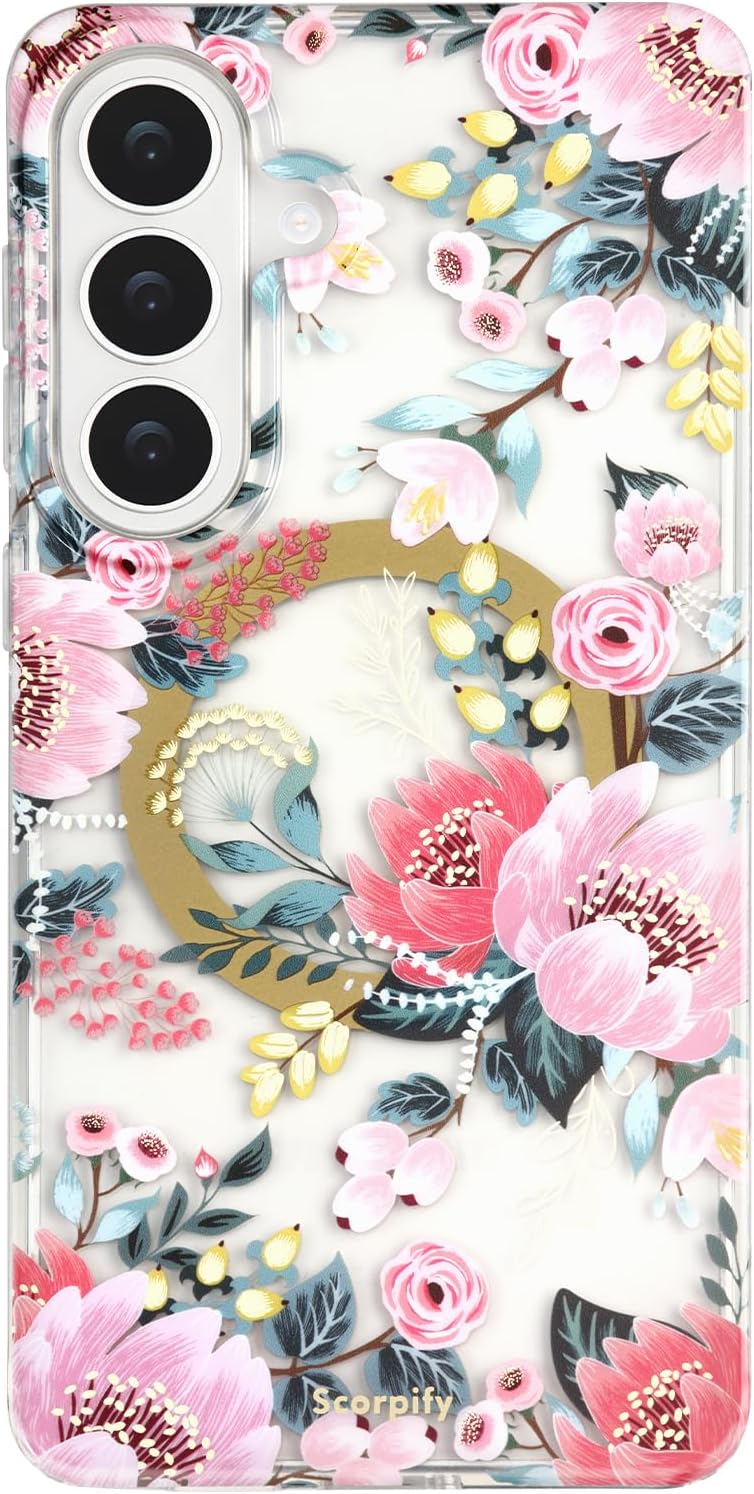 SCORPIFY Compatible with Samsung Galaxy S26 Case [Compatible with MagSafe] with Gleam Mystic Abalone, Cute Magnetic Phone Cover for Women Girls and Men,Black Glitter Sparkle with Mother of Pearl