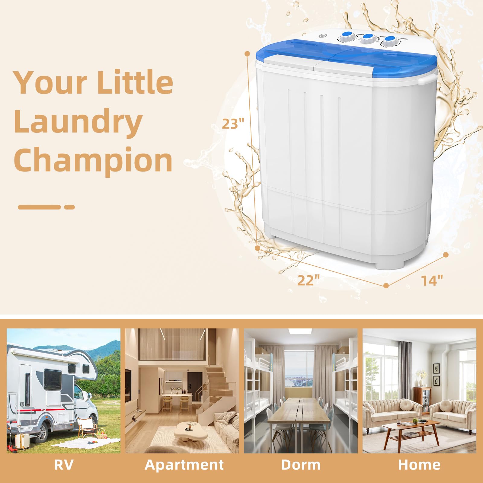 Zynkez - Lavadora portátil, mini lavadora compacta de 14 libras, combinada con lavadora semiautomática de 9 libras y 5 libras giratoria para apartamentos, dormitorios, vehículos recreativos