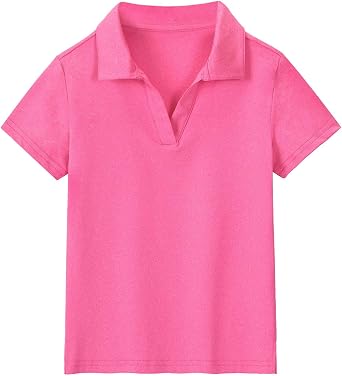 Girls Golf Polo Shirts V Neck Tennis Outfits Tops for Aged 6-13
