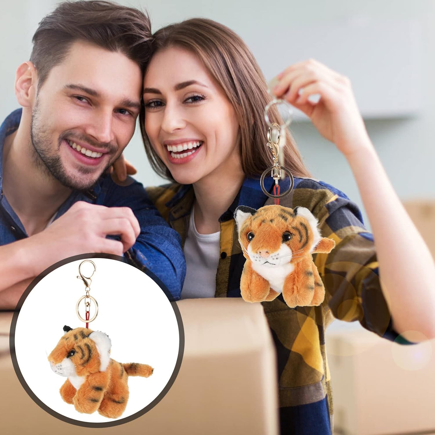 Holibanna Cute Plush Tiger Keychain, Soft Animal Keyring for Handbags, Backpacks, and - Yellow Stuffed Tiger Pendant