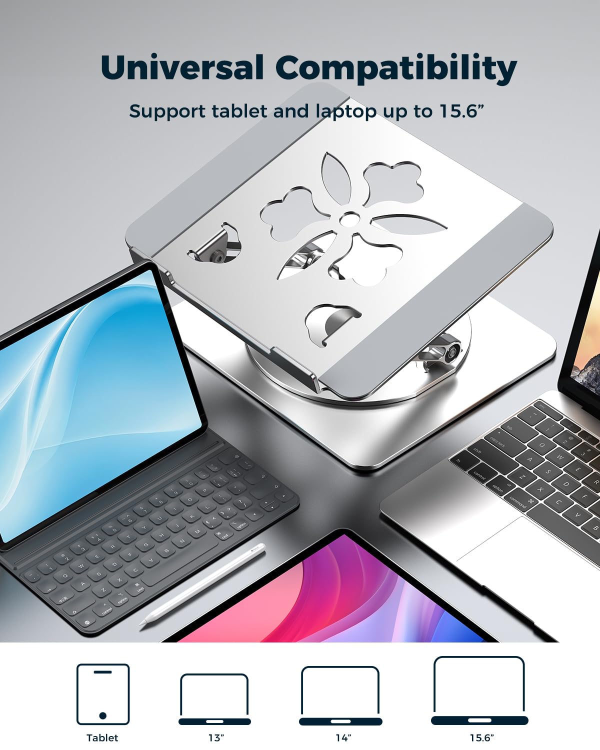 Aoviho Soporte Ajustable para computadora portátil con Base giratoria de 360°, Soporte Elevador ergonómico de Aluminio para Laptop, Soporte portátil para MacBook Pro/Air, DELL, HP, Lenovo de hasta