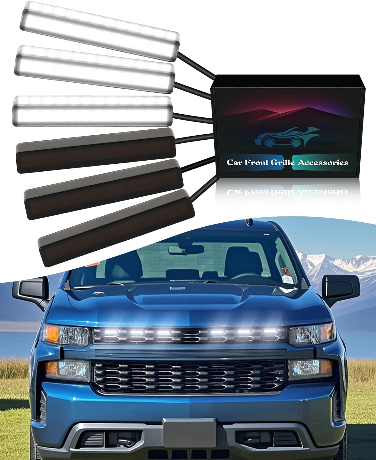 OKLSG 6Pcs LED Grill Lights for 2019-2024 2025 Chevrolet Silverado Raptor Grille Marker Lights Silverado 1500 2500 3500 Accessories Front Bumper Grille Trims (Yellow)