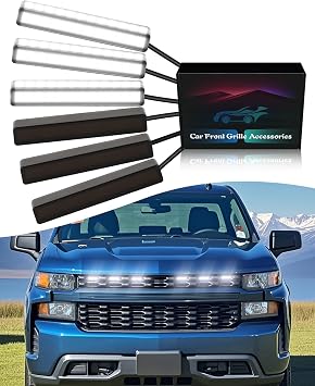 OKLSG 6Pcs LED Grill Lights for 2019-2024 2025 Chevrolet Silverado Raptor Grille Marker Lights Silverado 1500 2500 3500 Accessories Front Bumper Grille Trims White