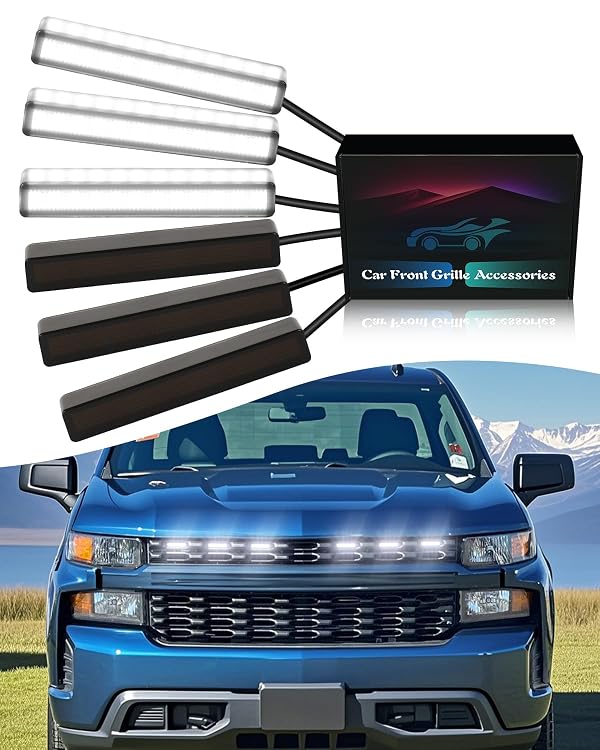 OKLSG 6Pcs LED Grill Lights for 2019-2024 2025 Chevrolet Silverado Raptor Grille Marker Lights Silverado 1500 2500 3500 Accessories Front Bumper Grille Trims (White) by OKLSG - Used condition - US$39.65