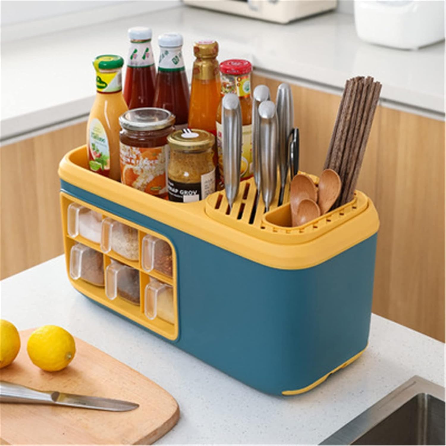 Seasoning Rack Multi-Function Spice Rack Storage Tool Holder Seasoning Box Kitchen Storage (Color : Yellow, Size : 44.5x19x20.5cm)