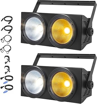 WECAN 200W LED Blinder PAR Headlight 2-Eye LED Stage Light in Cool and Warm White DMX Control Noise Activated COB Strobe for Theatre Church and DJ Events Pack of 2 [Energy Class G]