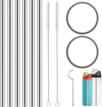 Pack of 6 Stainless Steel Straw ReplacementforOwala Water Bottle 24 oz 32 oz Reusable MetalStraws with Cleaning Brush & Gasket SealWashers Compatible with Freesip Water Bottle Accessories Parts