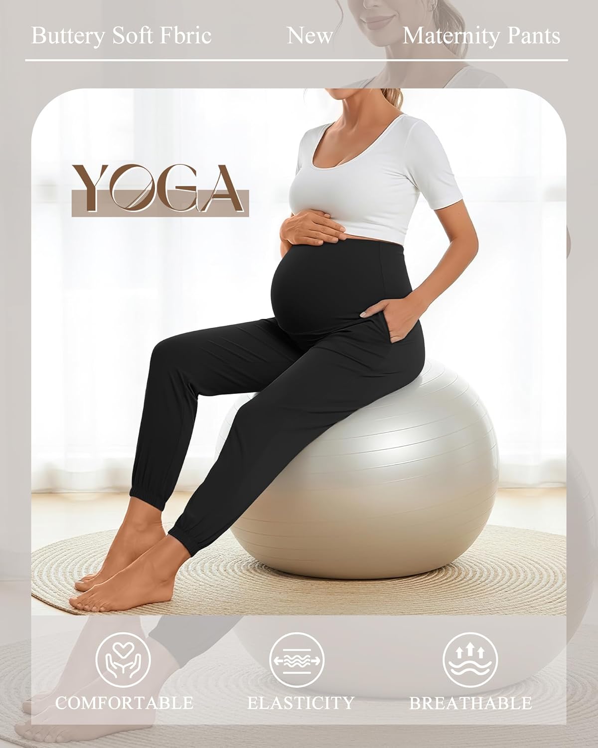 Neer 3 Pack Women's Maternity Pants Over The Belly Stretchy Joggers Pregnancy Casual Lounge Pants with Pockets - Image 5